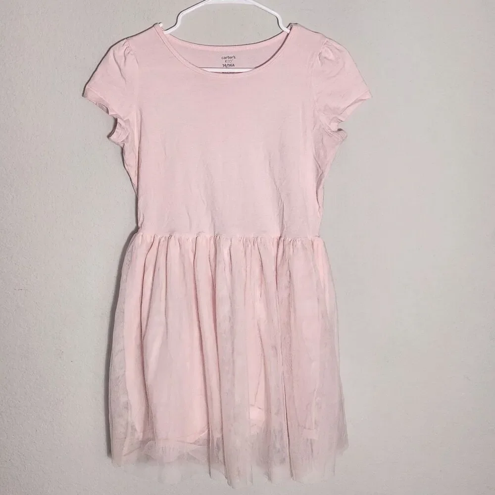 Carter's Kids Girls Tulle Dress Size 14 Pink Short‎ Sleeve Party Skater Easter